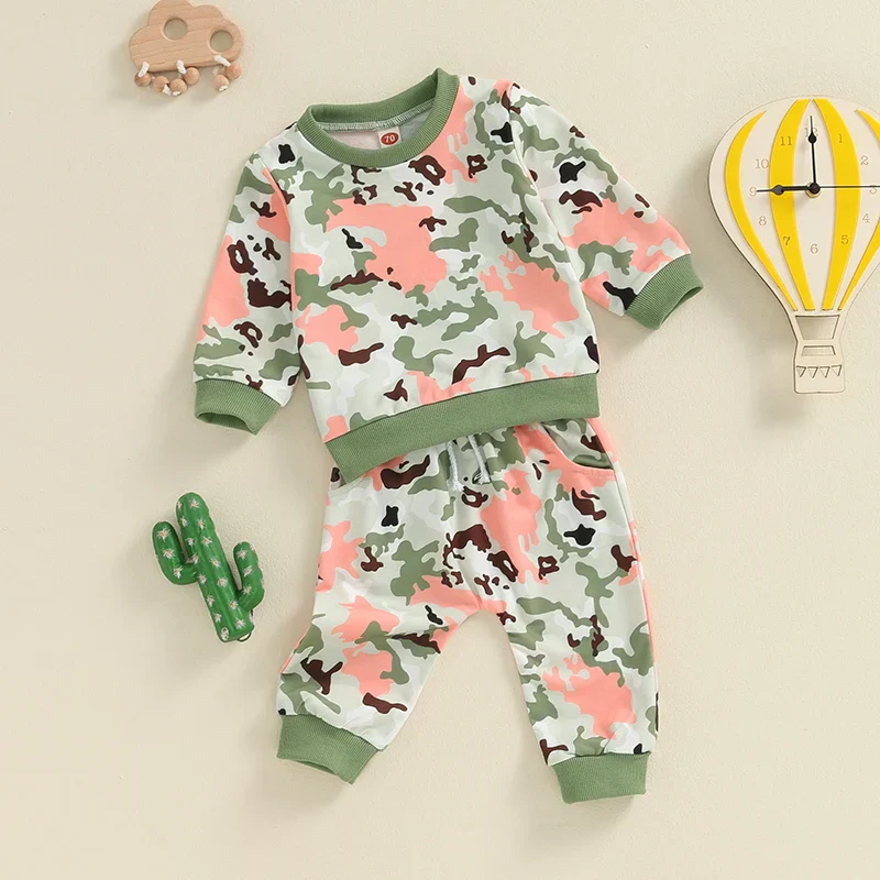 Baby Toddler Boys Girls 2Pcs Fall Clothes Camouflage Print Long Sleeve Top and Elastic Pants Outfit Set - Image 3