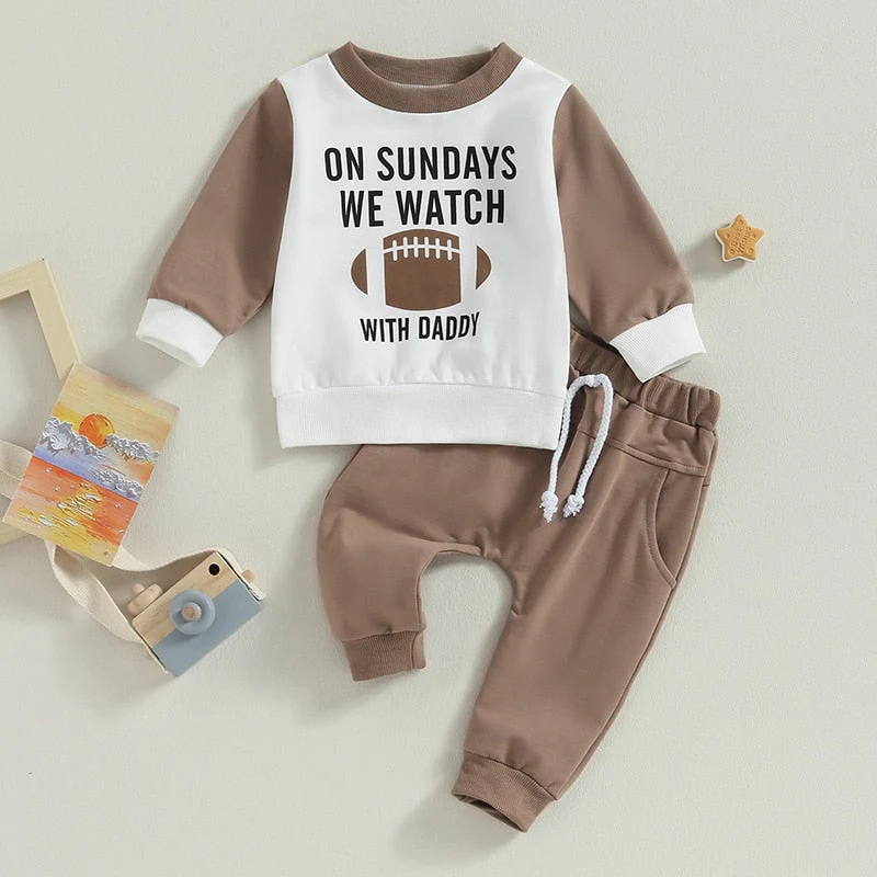 Baby Toddler Boys Girls 2Pcs Fall Outfits Football and On Sundays We Watch Football With Daddy Print Long Sleeve Top Long Pants - Image 11