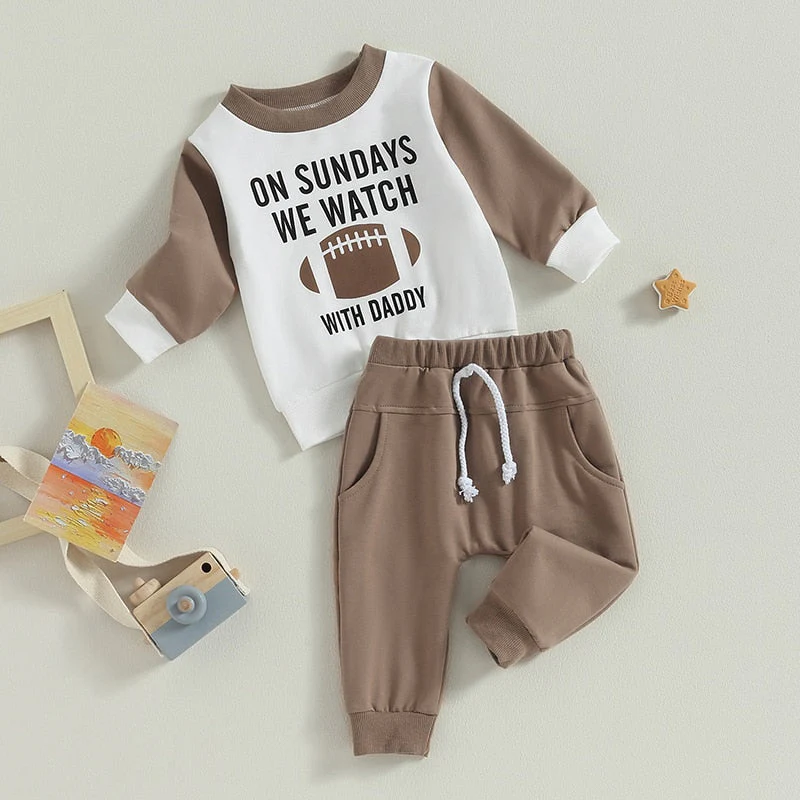 Baby Toddler Boys Girls 2Pcs Fall Outfits Football and On Sundays We Watch Football With Daddy Print Long Sleeve Top Long Pants - Image 5