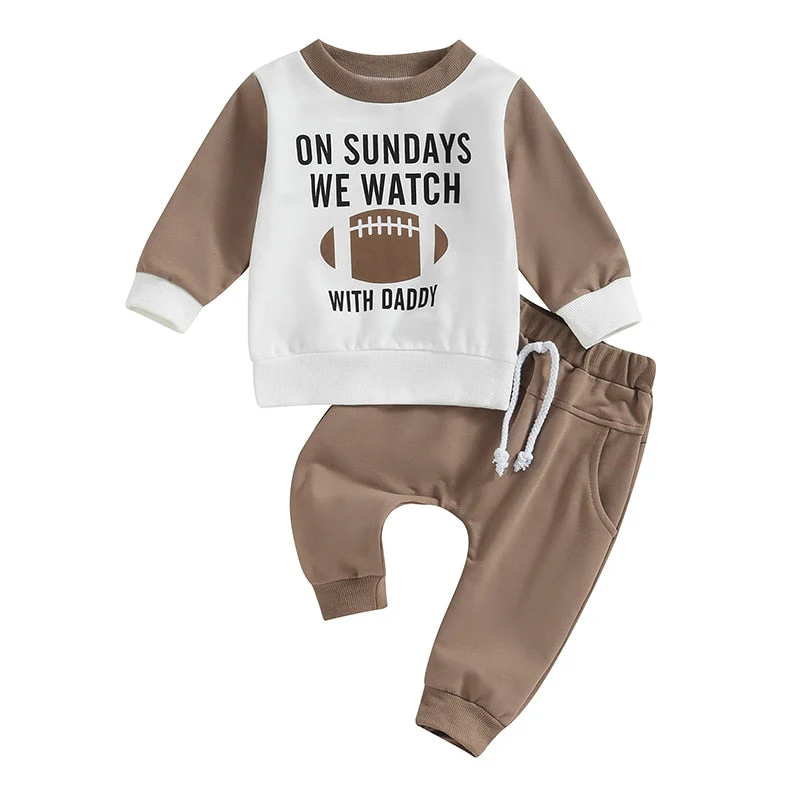 Baby Toddler Boys Girls 2Pcs Fall Outfits Football and On Sundays We Watch Football With Daddy Print Long Sleeve Top Long Pants - Image 7