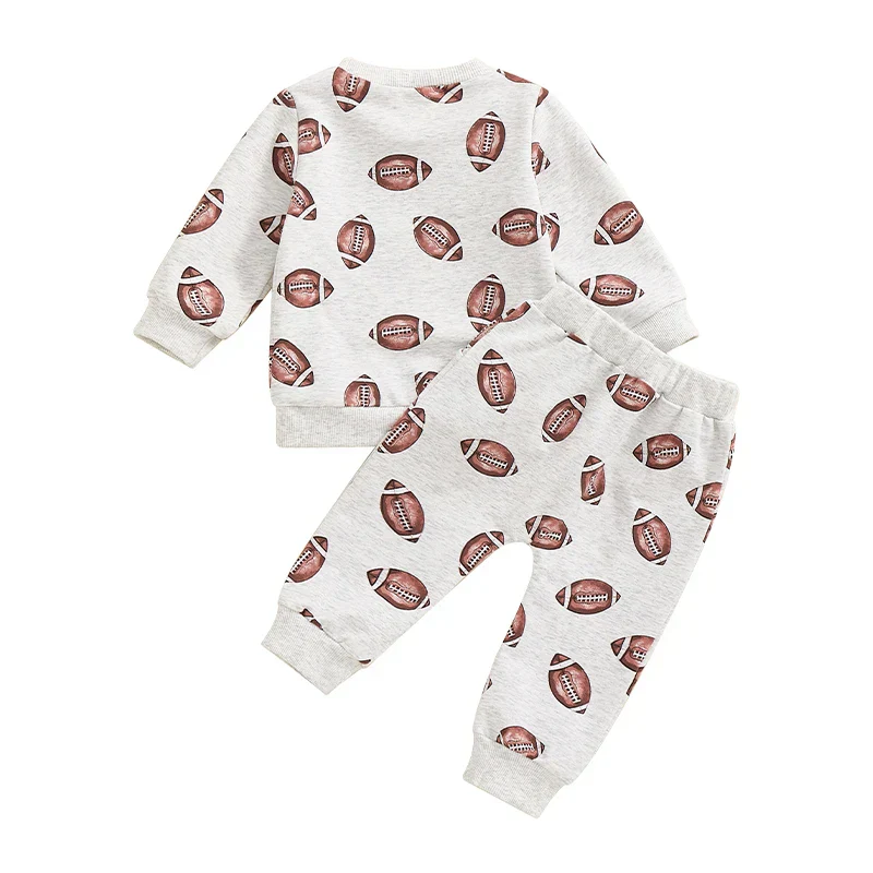 Baby Toddler Boys Girls 2Pcs Football Print Long Sleeve Round Neck Top Drawstring Pockets Pants Set - Image 10