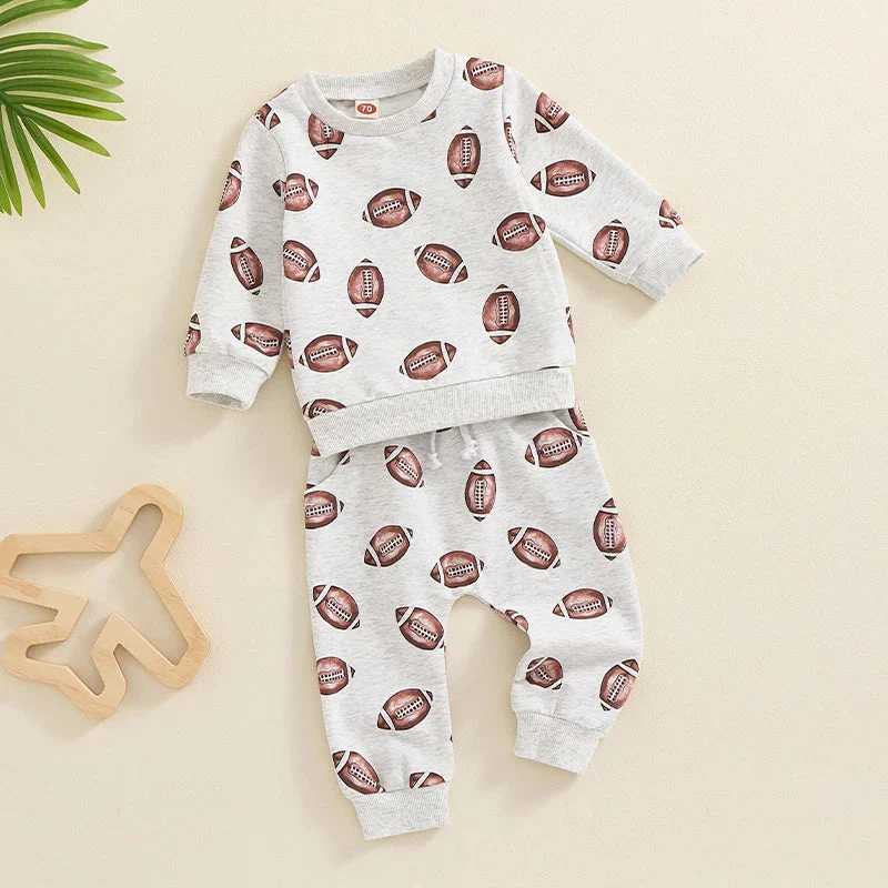 Baby Toddler Boys Girls 2Pcs Football Print Long Sleeve Round Neck Top Drawstring Pockets Pants Set - Image 3