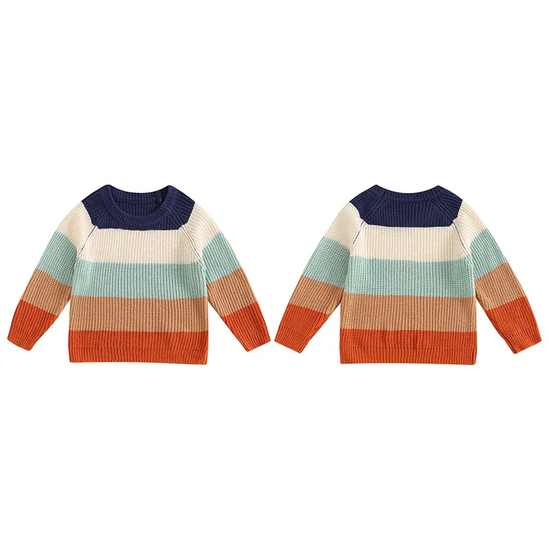 Baby Toddler Boys Girls Sweater Casual Contrast Color Stripes Warm Knitted Long Sleeve Pullover Top - Image 14