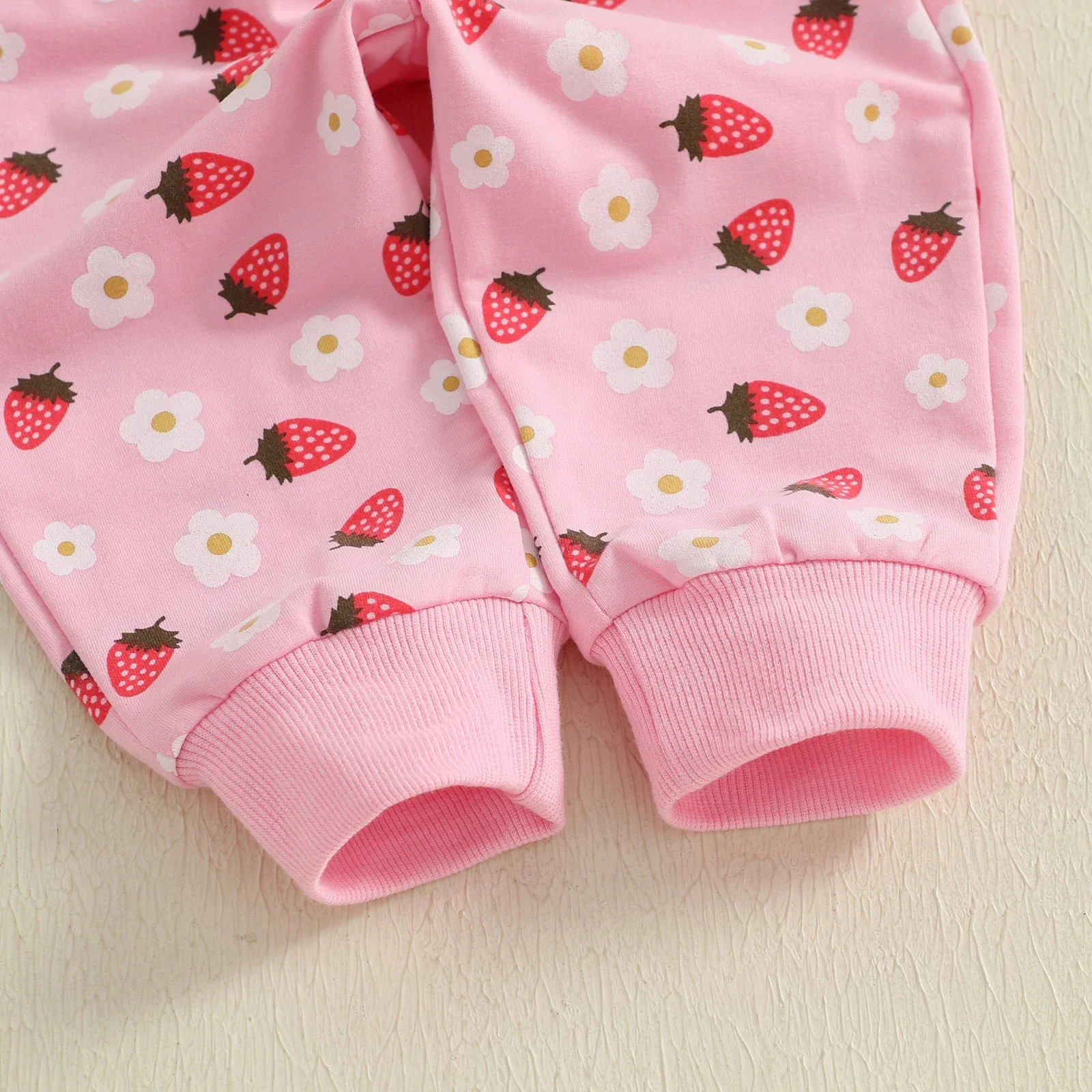 Baby Toddler Girl 2Pcs Fall Outfit Strawberry Flower Print Crew Neck Long Sleeve Top with Jogger Pants Set - Image 5