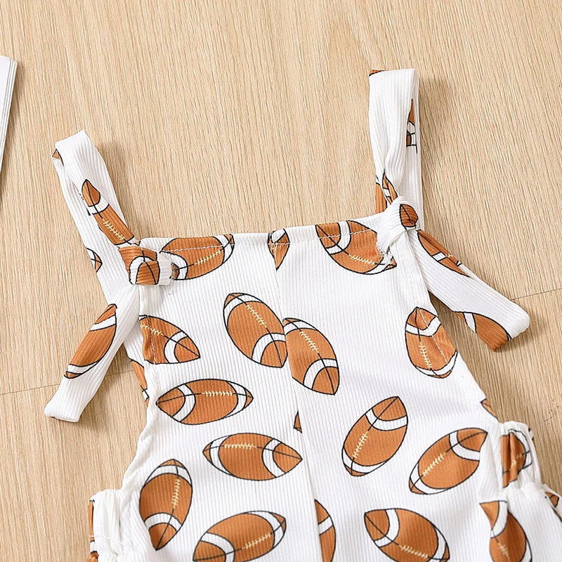 Baby Toddler Girl Jumpsuit Football Print Romper Bell Bottom Tank Romper - Image 19