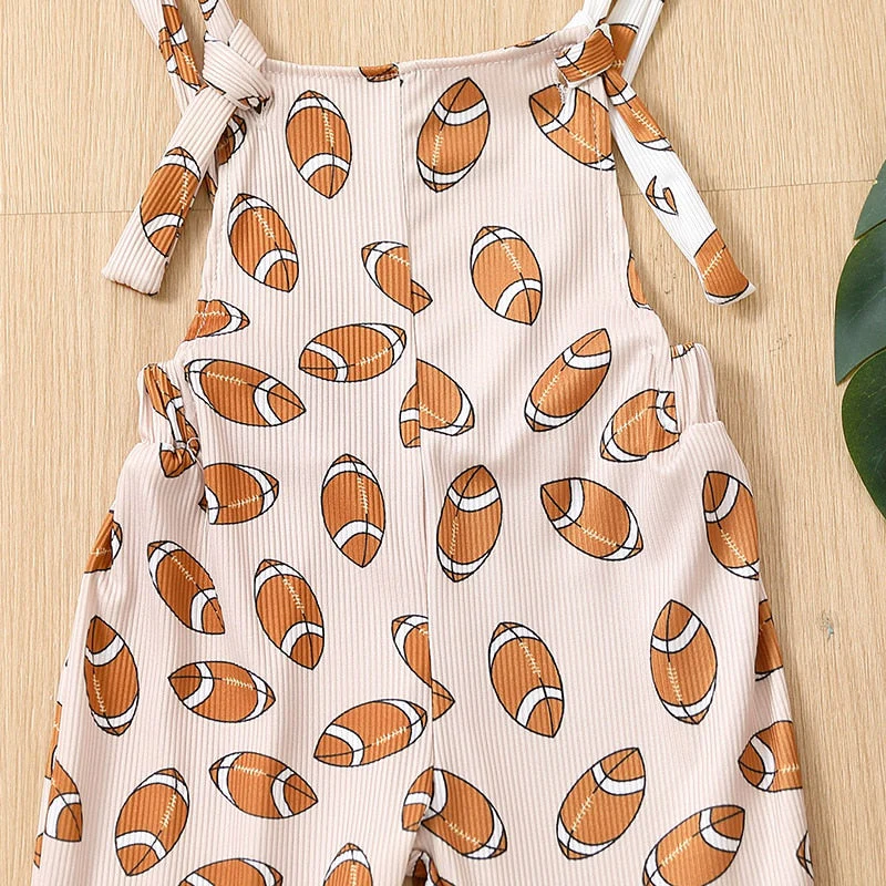 Baby Toddler Girl Jumpsuit Football Print Romper Bell Bottom Tank Romper - Image 8