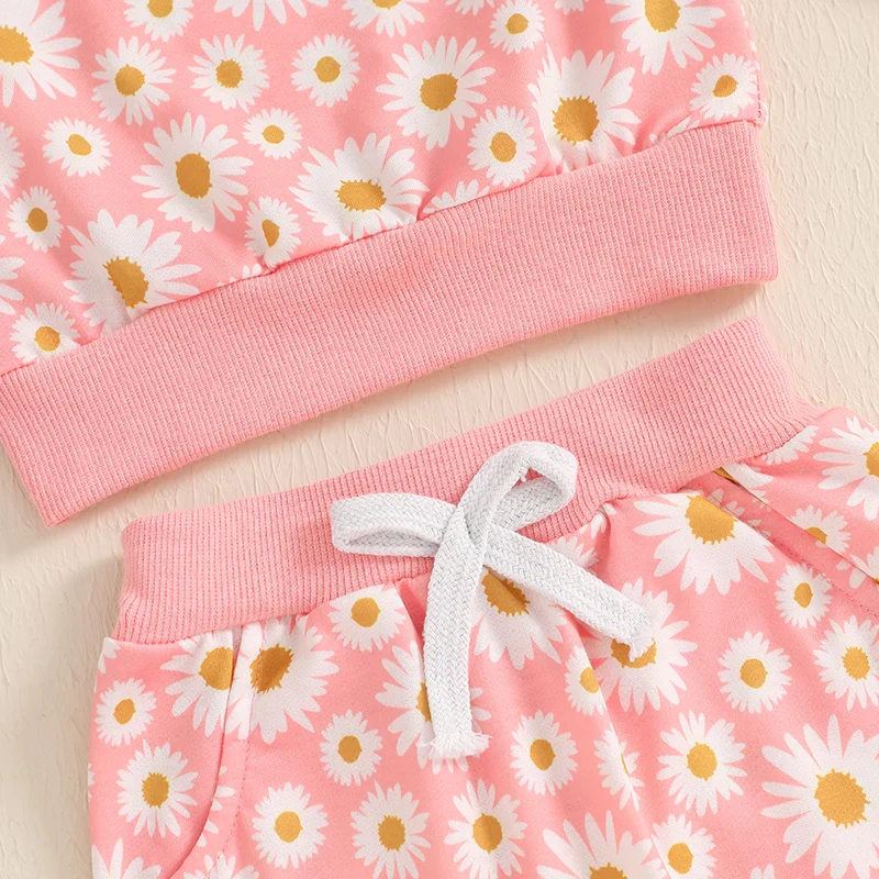 Baby Toddler Girls 2Pcs Fall Outfit Daisy Flower Print Long Sleeve Crewneck Top and Elastic Pants Jogger Set - Image 13
