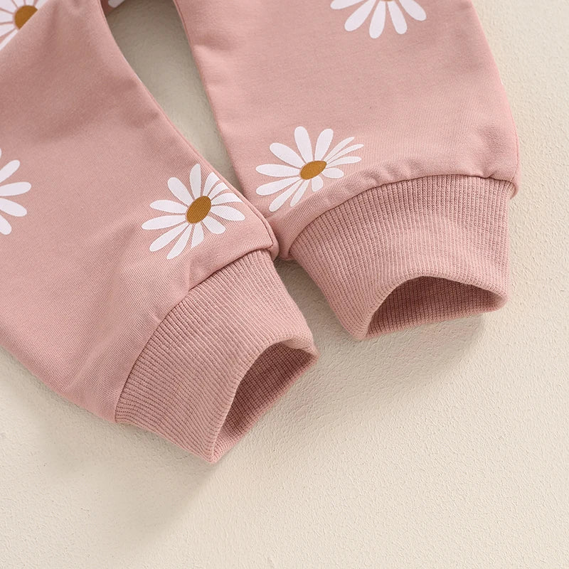 Baby Toddler Girls 2Pcs Fall Outfit Daisy Flower Print Long Sleeve Top with Elastic Waist Pants Set - Image 20