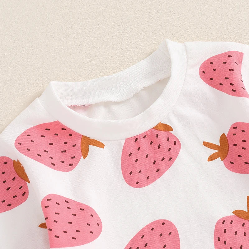 Baby Toddler Girls 2Pcs Fall Outfit Strawberry Print Long Sleeve Top and Elastic Pants Set - Image 3