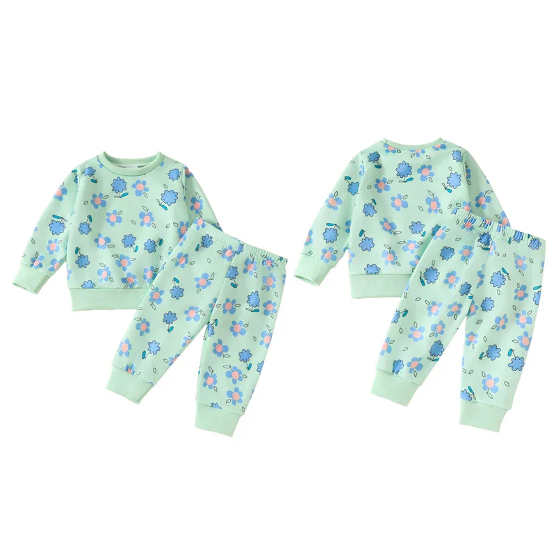 Baby Toddler Girls 2Pcs Fall Set Long Sleeve O Neck Floral Flower Print Top Elastic Waist Pants Set - Image 9