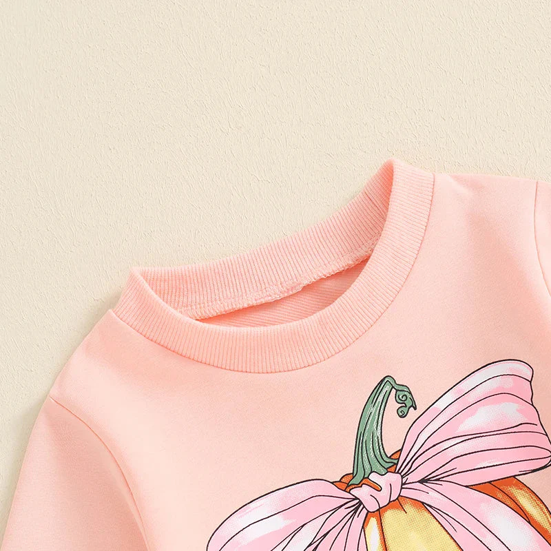Baby Toddler Girls 2Pcs Halloween Outfit Bow Pumpkin Print Long Sleeve Top and Elastic Pants Set - Image 4