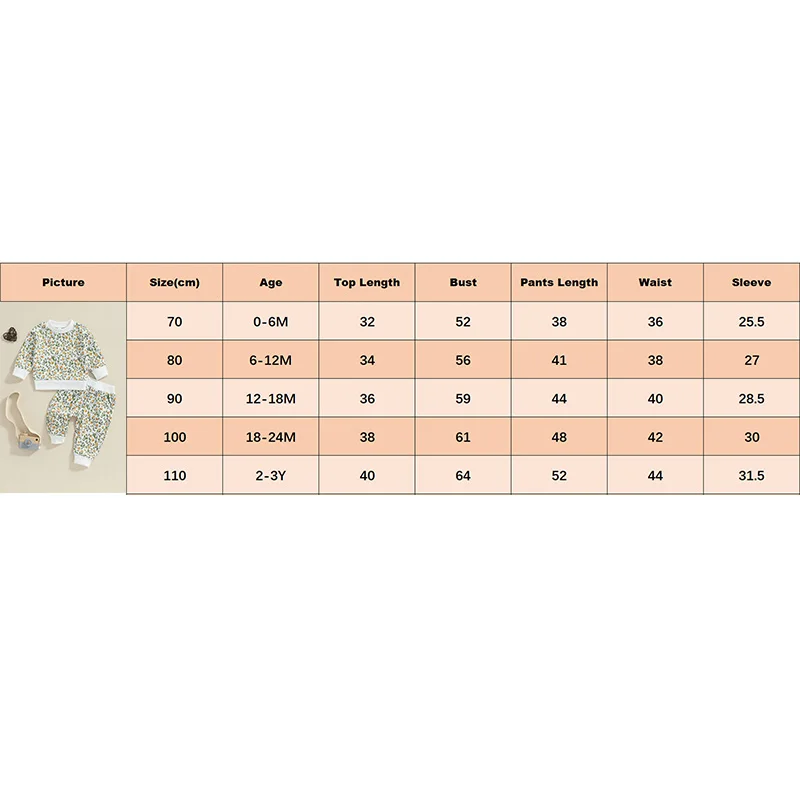 Baby Toddler Girls 2Pcs Outfit Floral Flowers Long Sleeve Crew Neck Top with Elastic Waist Pants Set - Image 8