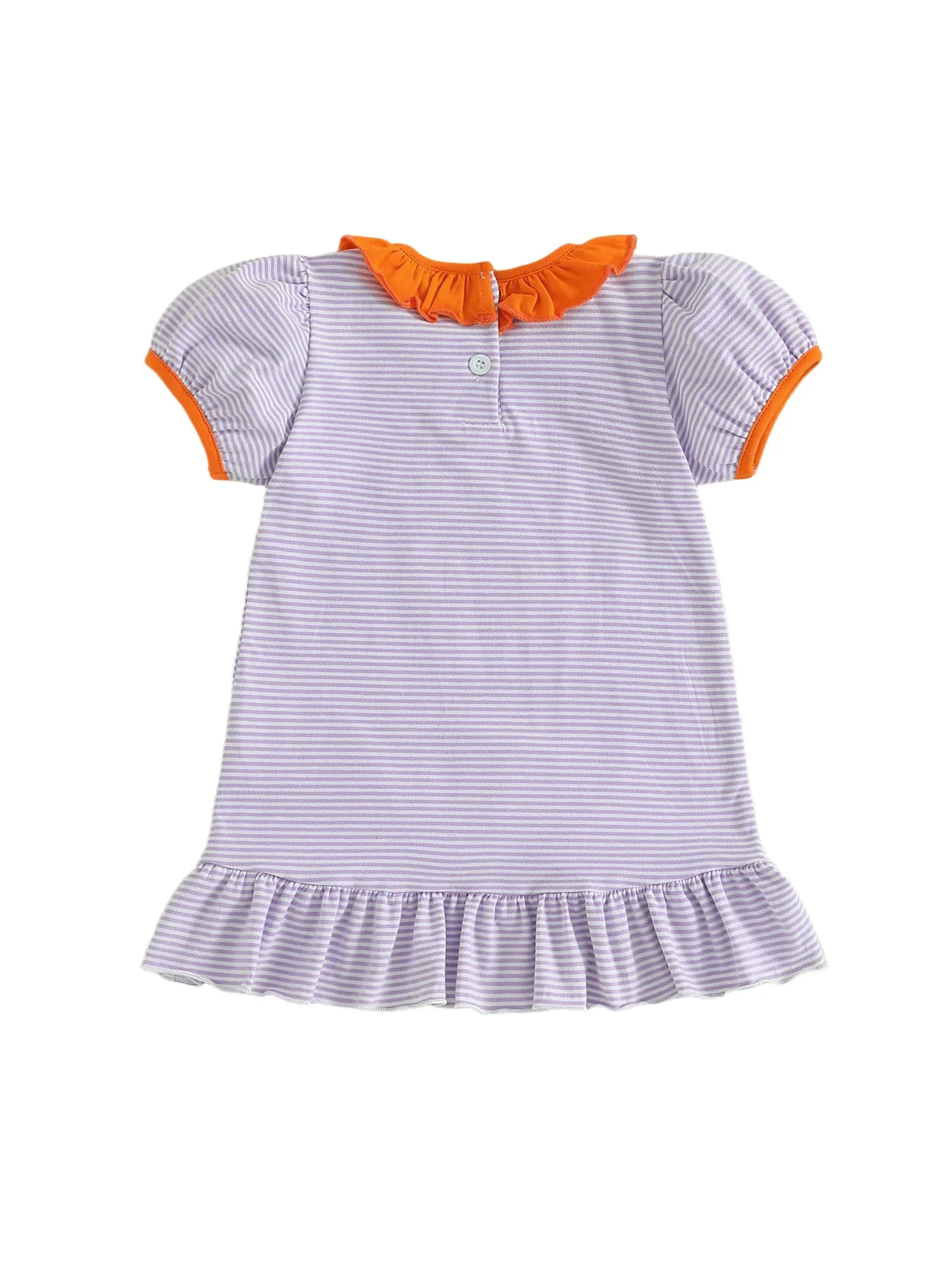 Baby Toddler Kids Girl Halloween Striped Dress Pumpkin Black Cat Embroidered Short Sleeve Ruffled Dress Cute Fall Clothes - Image 12