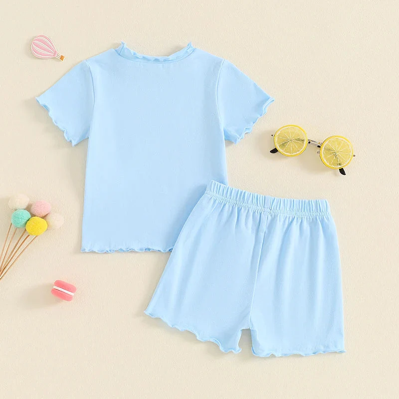 Baby Toddler Kids Girls 2Pcs Short Sleeve Crew Neck Ruffle Sleeve Top with Elastic Waist Shorts Outfit Set - Image 16