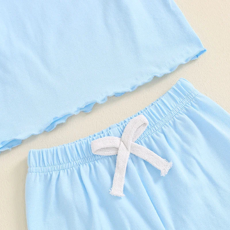 Baby Toddler Kids Girls 2Pcs Short Sleeve Crew Neck Ruffle Sleeve Top with Elastic Waist Shorts Outfit Set - Image 17