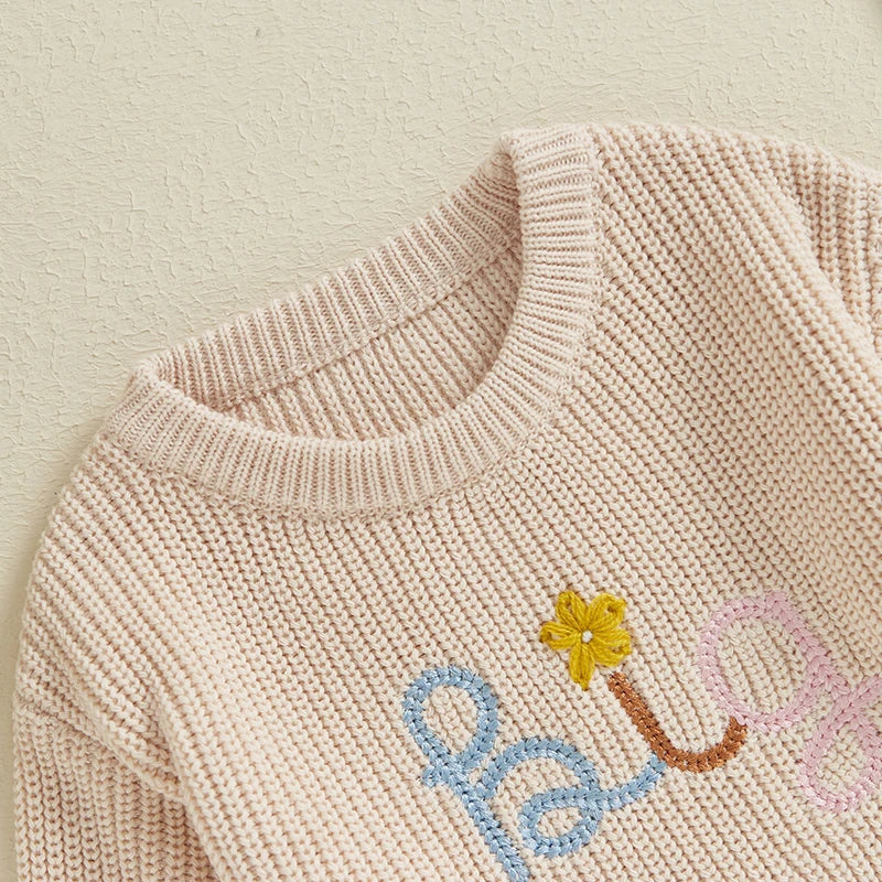 Baby Toddler Kids Girls Big Sister Fall Winter Sweater Casual Letter Flower Embroidery Crew Neck Long Sleeve Pullover Top - Image 16