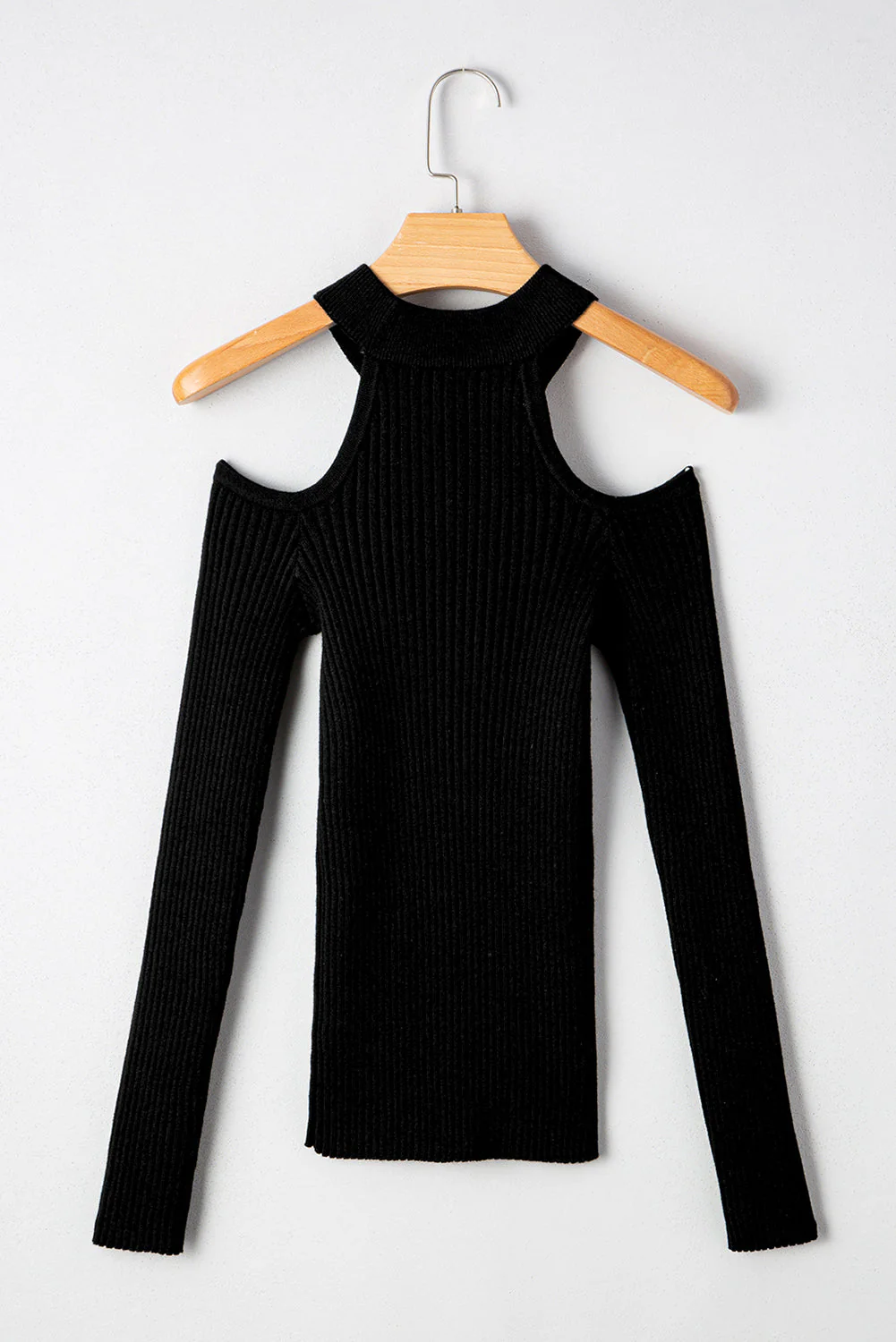 Threaded Pear Bailey Ribbed Knit Cold Shoulder Sweater - Image 9