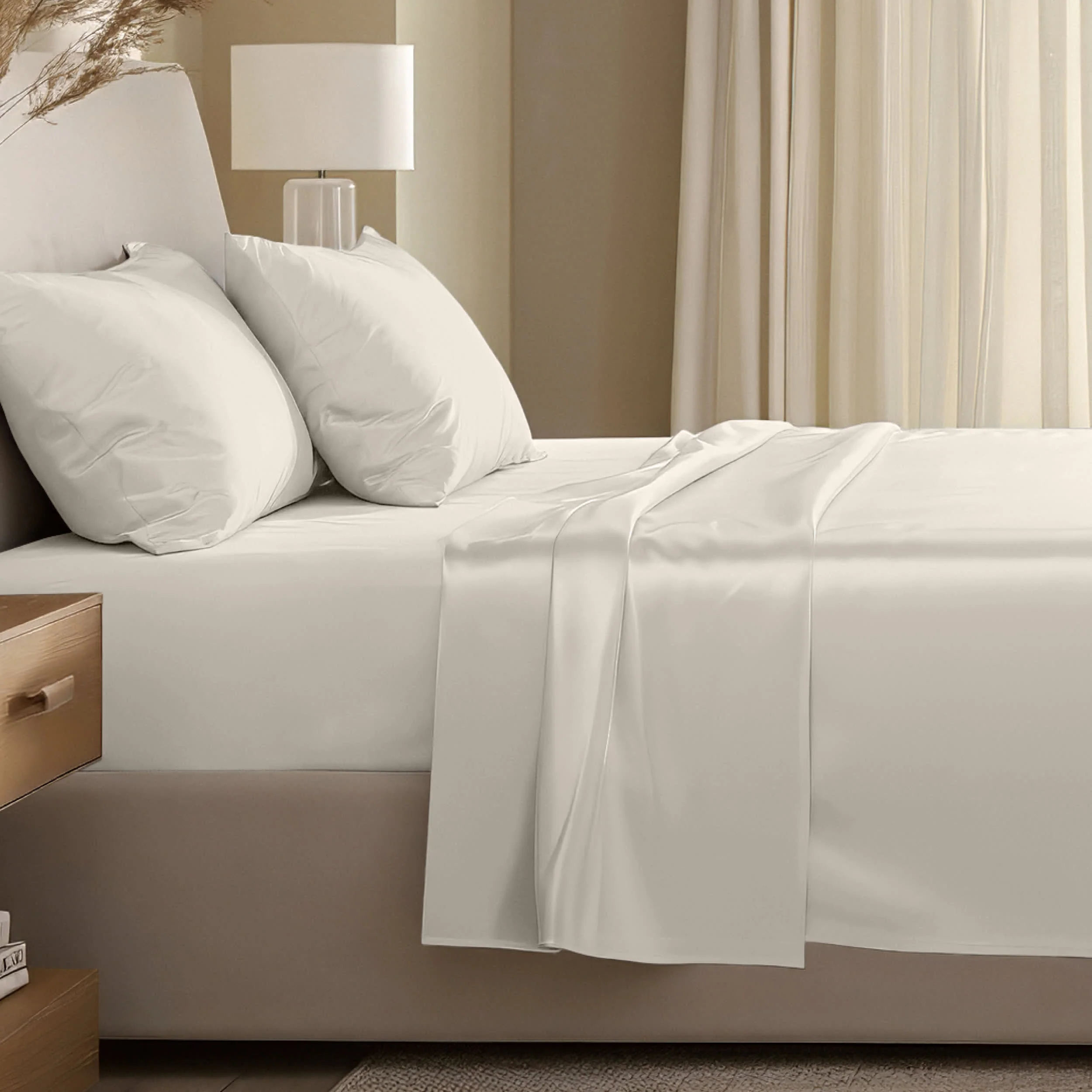 Bare Home 400 Thread Count Organic Cotton Sateen Bed Sheet Set - Image 4