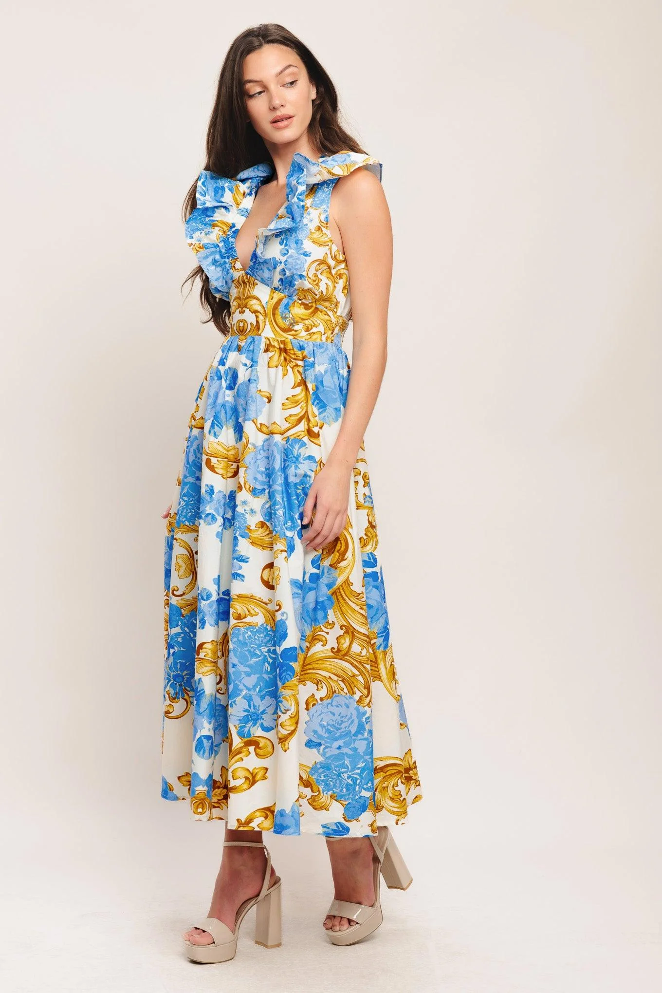 Baroque Bloom Woven Midi Dress - Image 4
