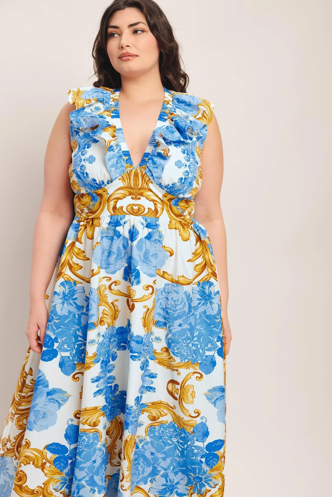 Baroque Bloom Woven Midi Dress - Image 9