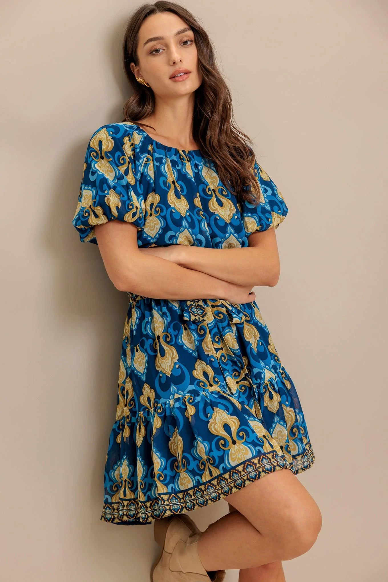Baroque Breeze Woven Mini Dress - Image 4