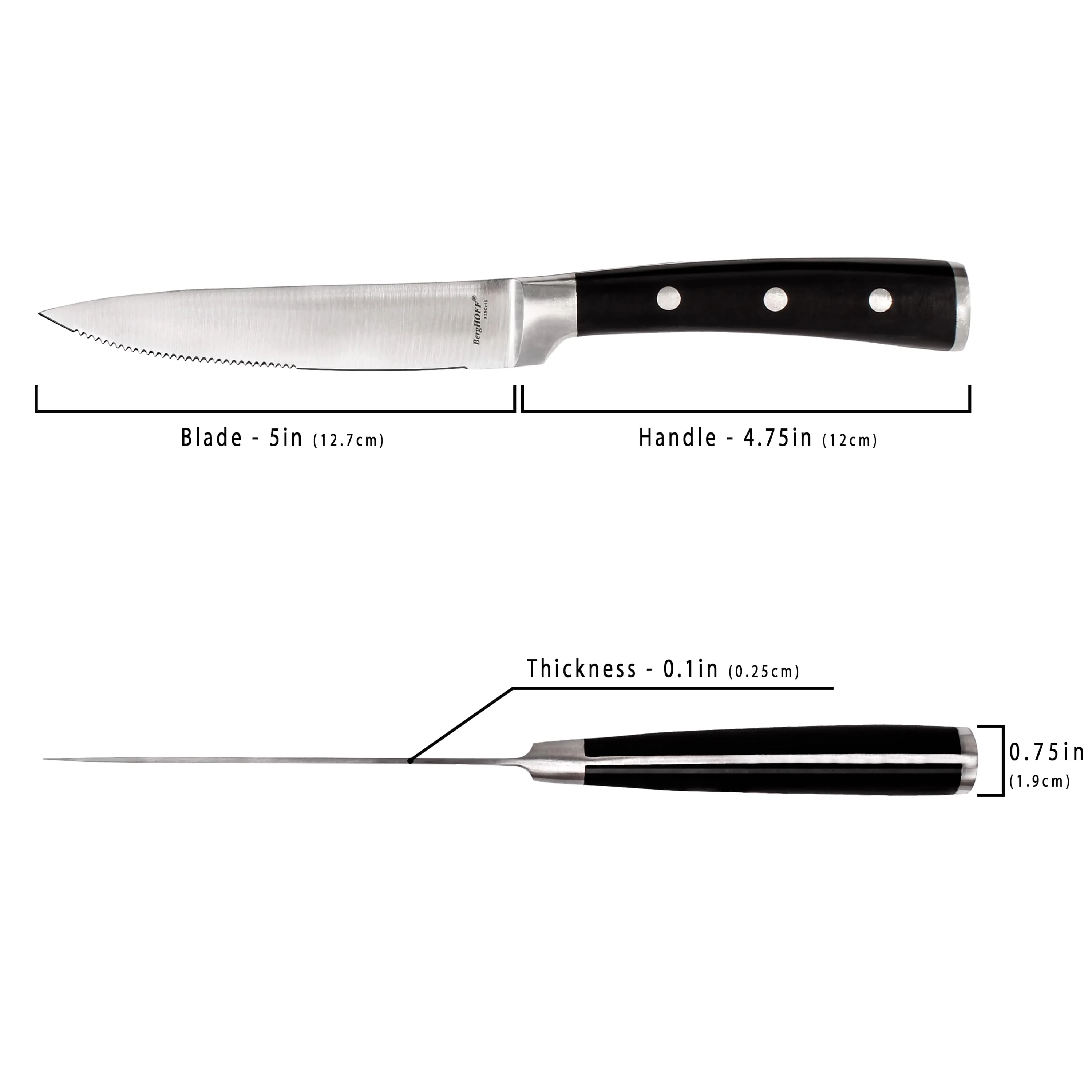 BergHOFF Essentials Classico 12Pc Stainless Steel Steak Knife Set, 5", Black - Image 6