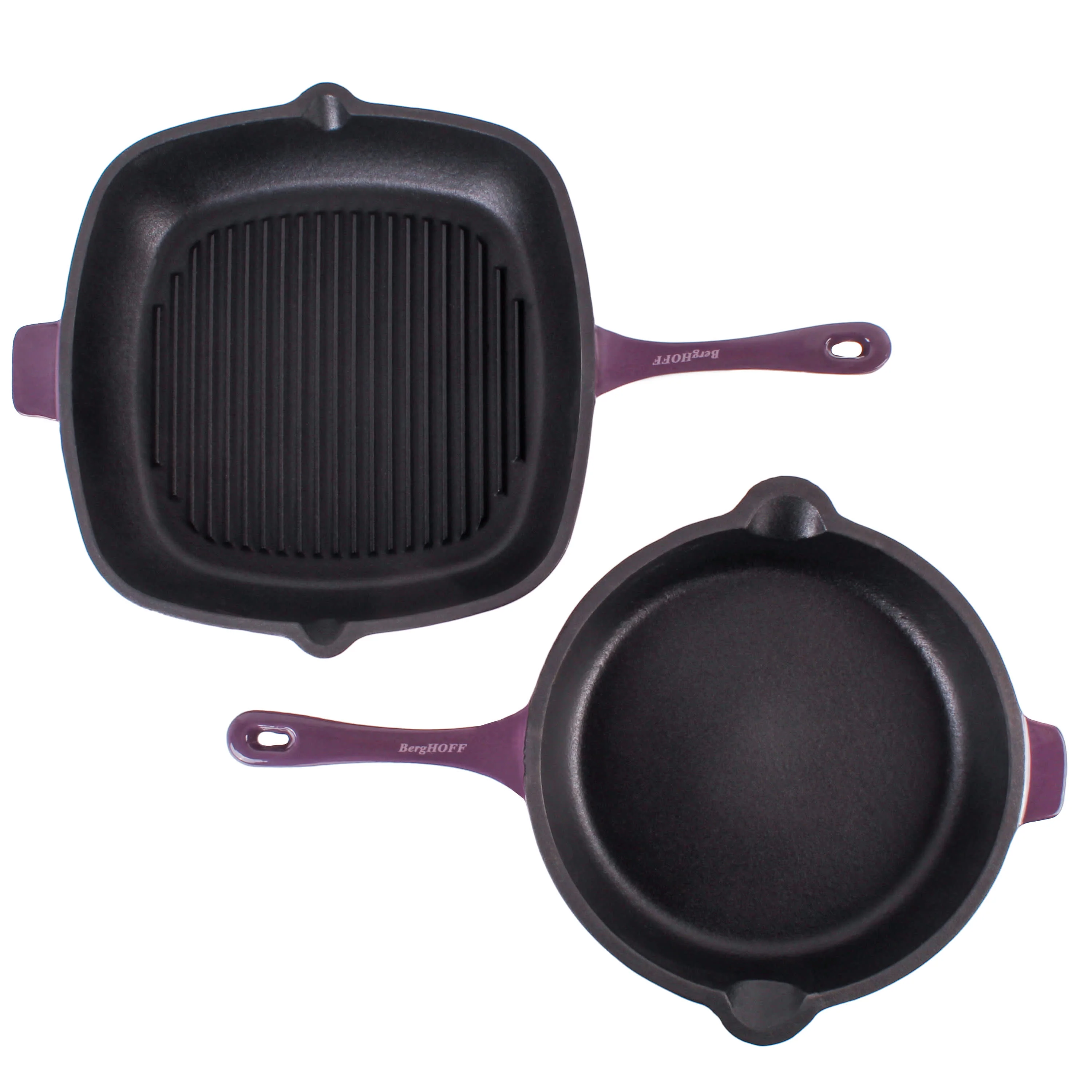 BergHOFF Neo 2pc Cast Iron 10" Fry Pan & 11" Grill Pan Cookware Set - Image 5