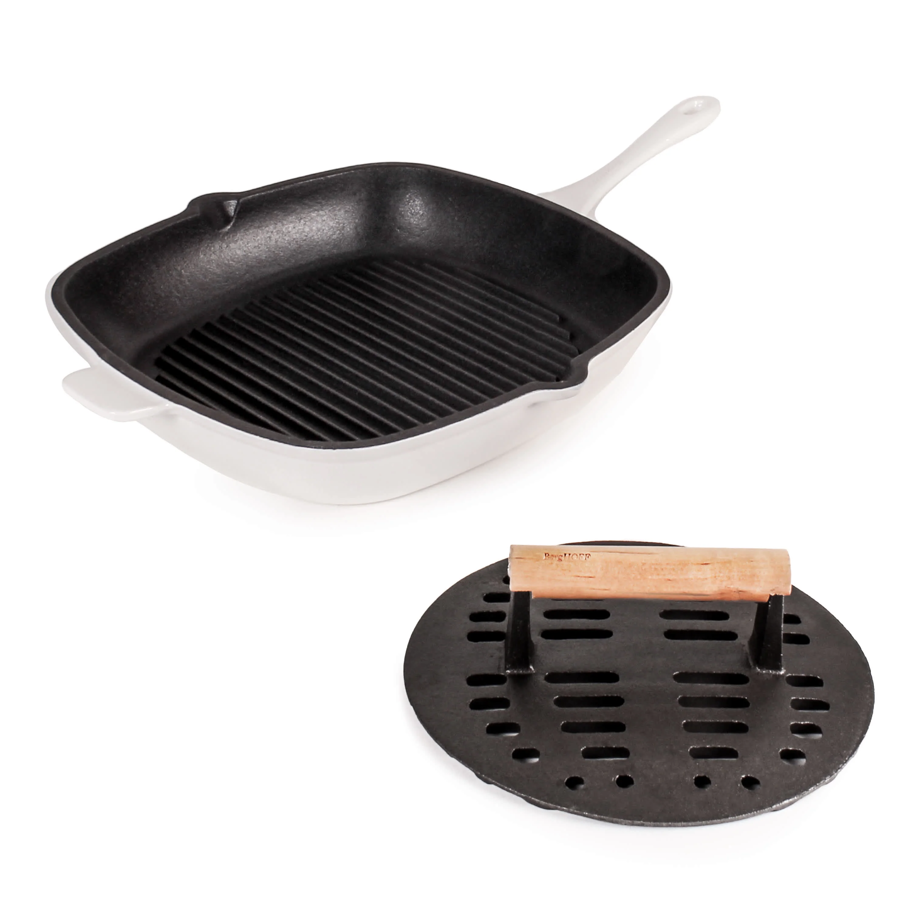 BergHOFF Neo 2pc Cast Iron 11" Grill Pan with Slotted Steak Press - Image 7