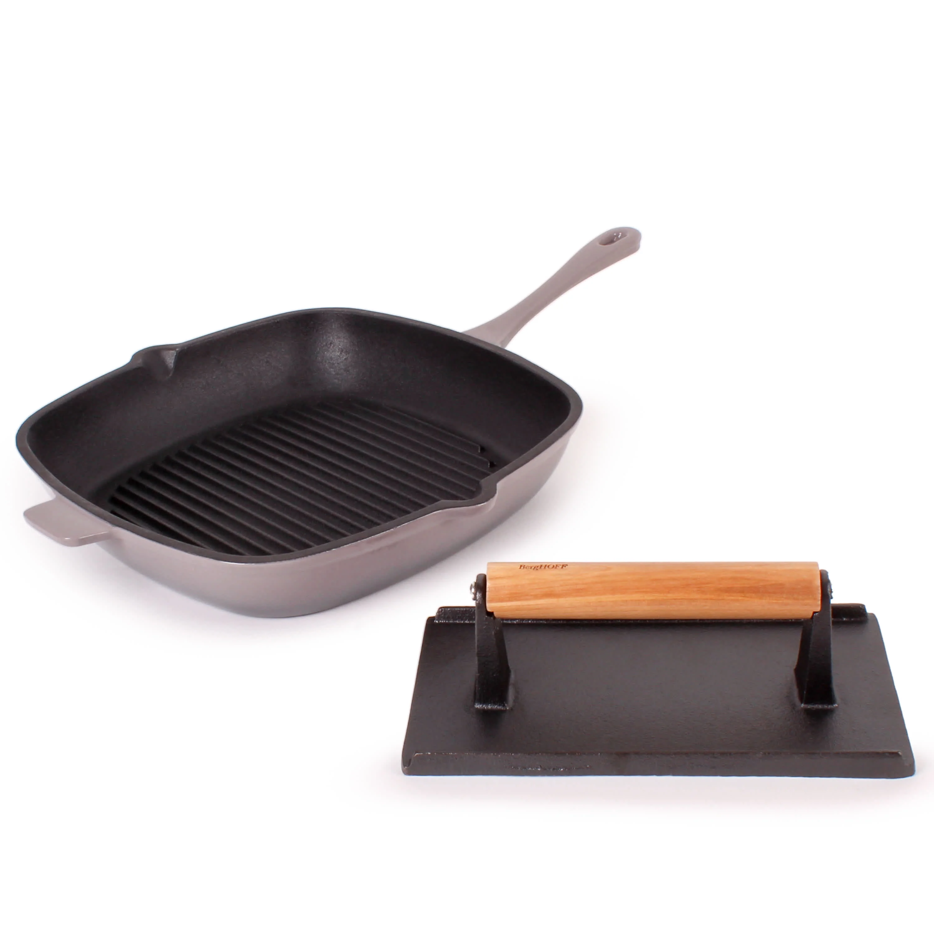 BergHOFF Neo 2pc Cast Iron 11" Grill Pan with Steak Press - Image 3