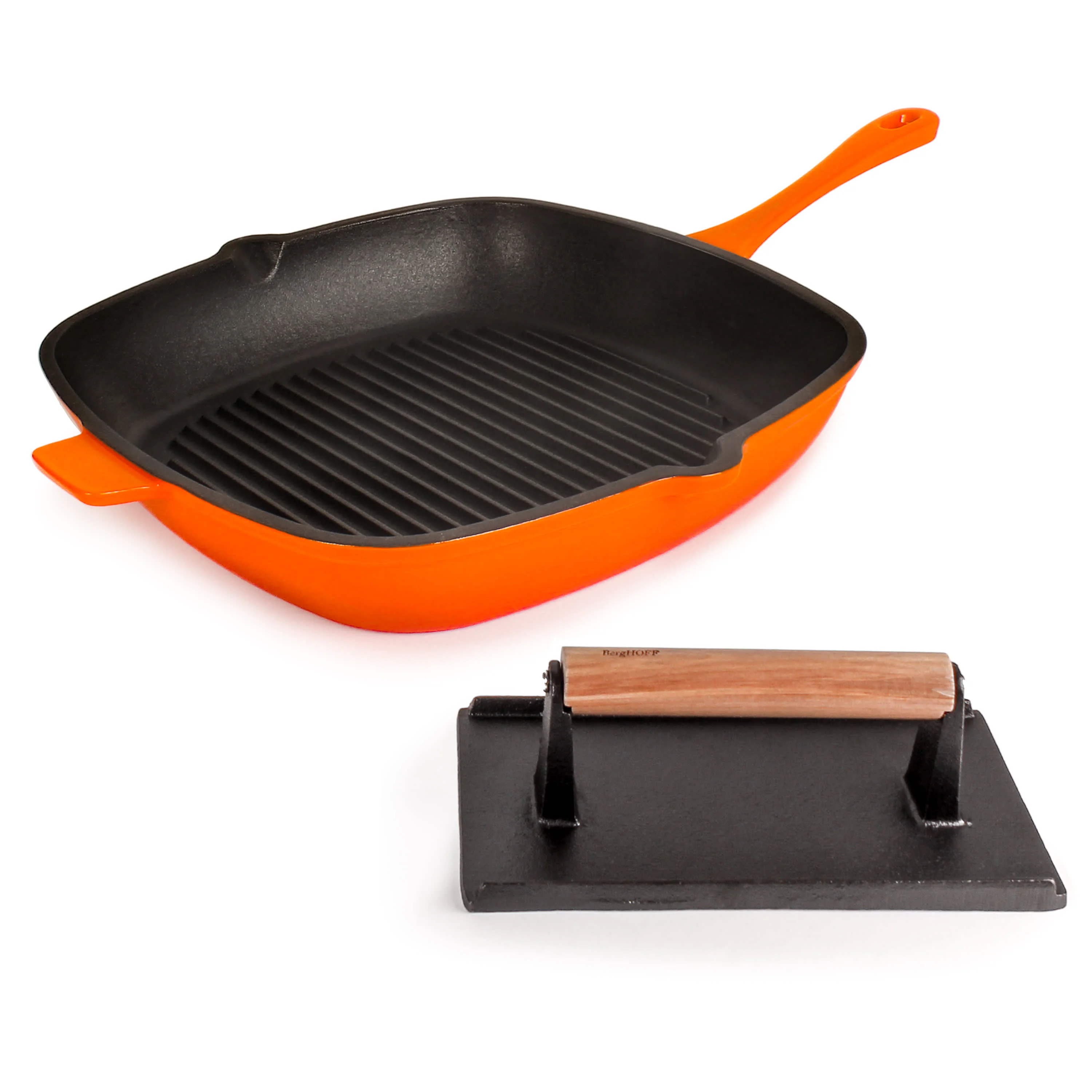 BergHOFF Neo 2pc Cast Iron 11" Grill Pan with Steak Press - Image 8