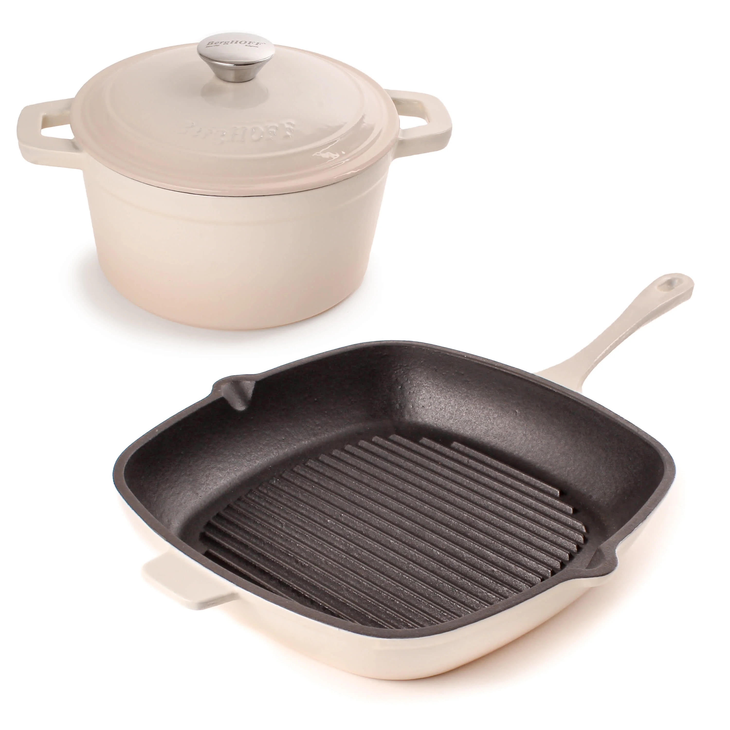 BergHOFF Neo 3pc Cast Iron Cookware Set, Grill Pan & Round Dutch Oven - Image 3