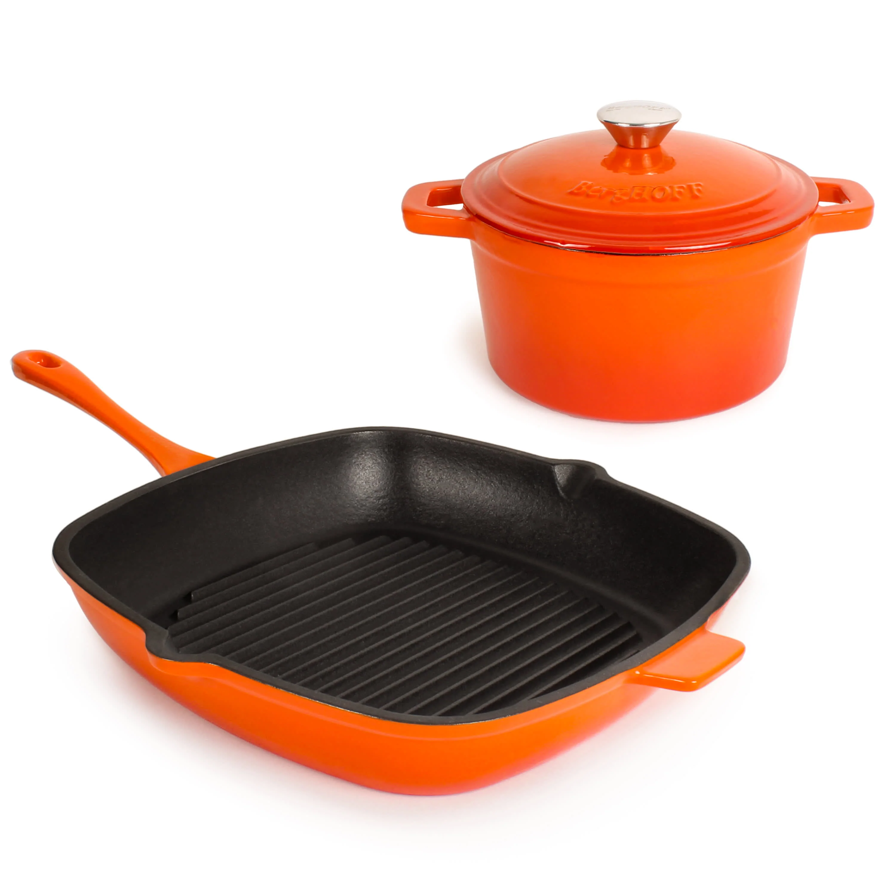 BergHOFF Neo 3pc Cast Iron Cookware Set, Grill Pan & Round Dutch Oven - Image 4