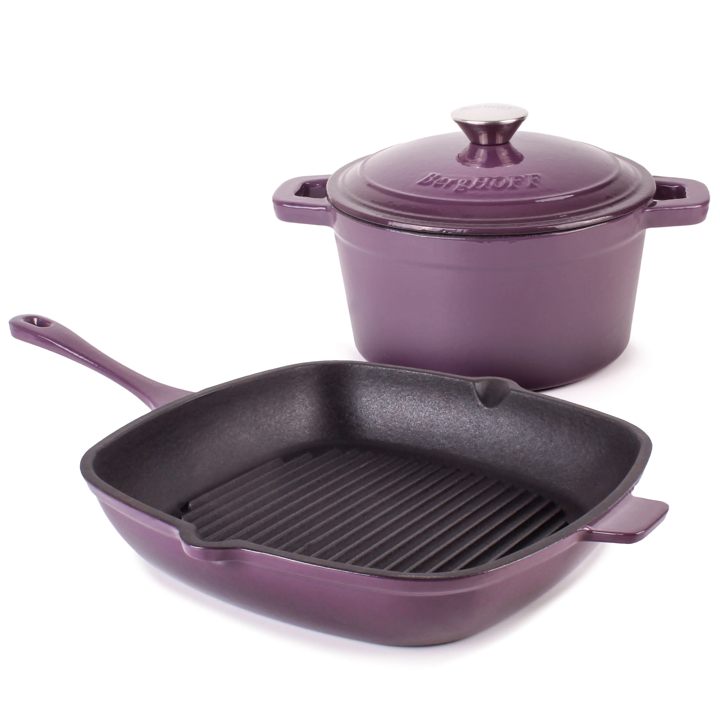 BergHOFF Neo 3pc Cast Iron Cookware Set, Grill Pan & Round Dutch Oven - Image 8