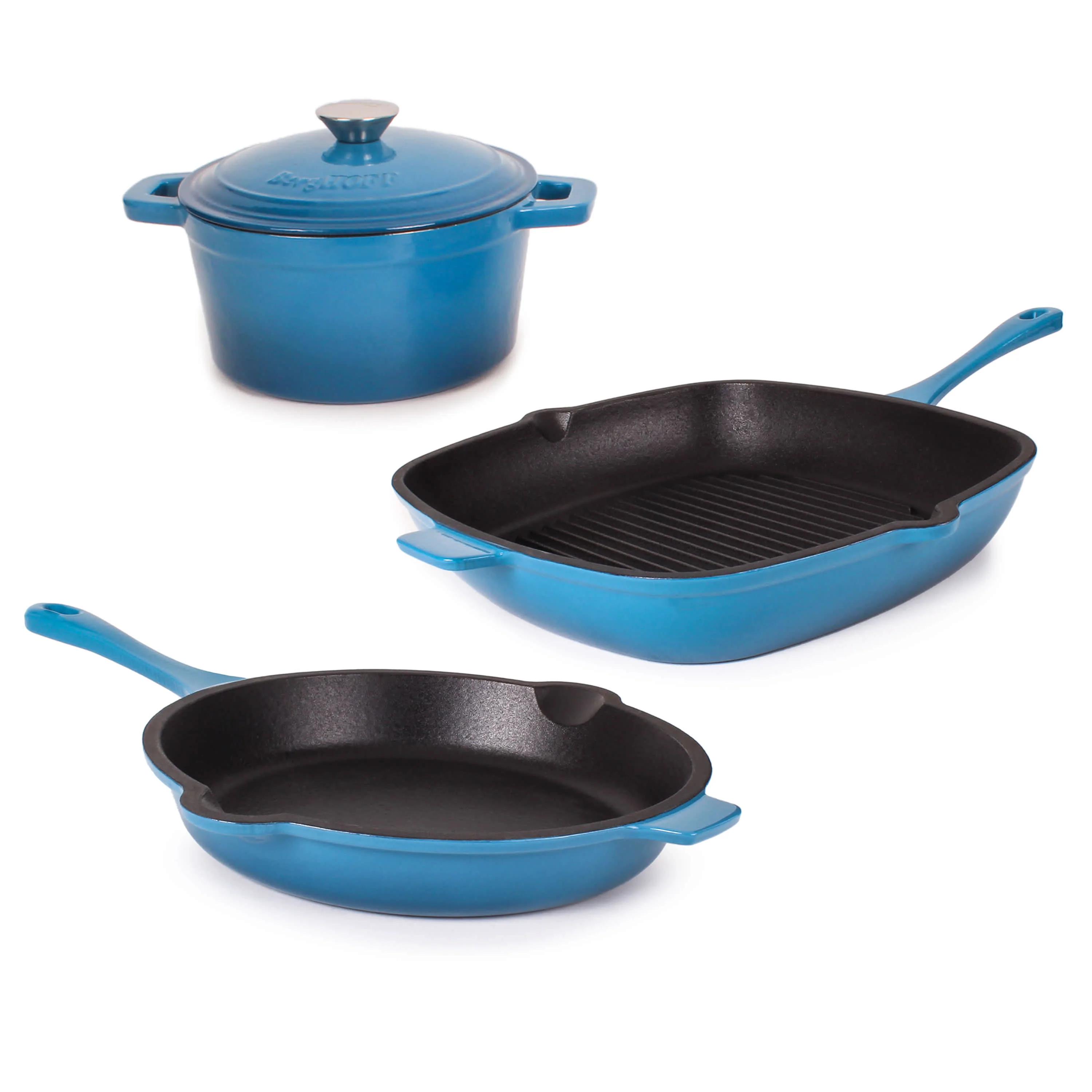 BergHOFF Neo 4pc Cast Iron Cookware Set, Fry Pan, Grill Pan & Round Dutch Oven - Image 7