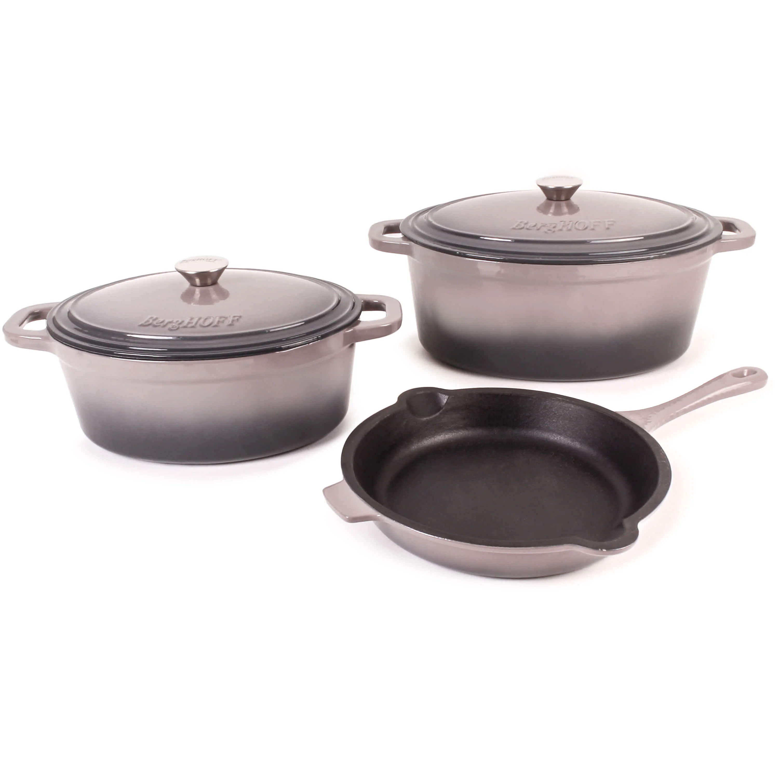 BergHOFF Neo 5pc Cast Iron Oval Dutch Oven Set with 10" Fry Pan, 5qt. & 8qt. - Image 4