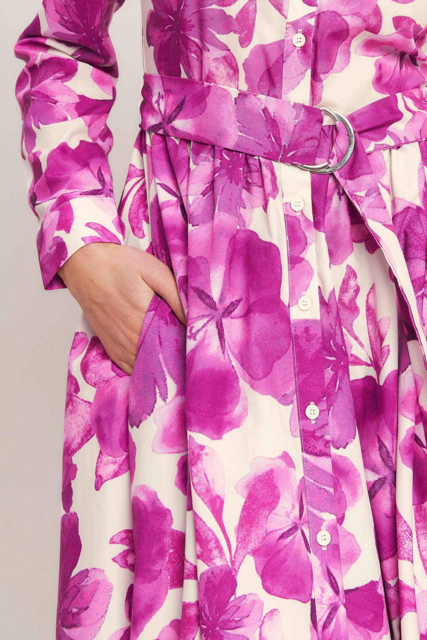 Berry Petal Woven Midi Shirt Dress - Image 6