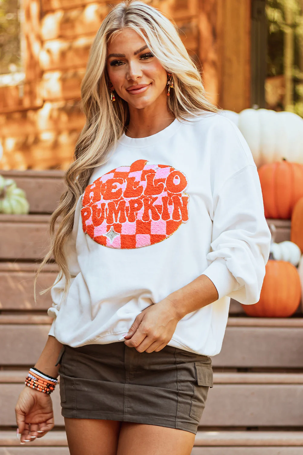Threaded Pear Blair Halloween Pumpkin Patched Pullover Sweatshirt - Image 3