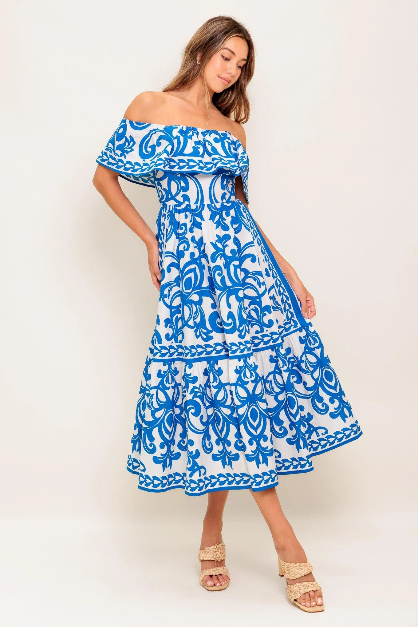 Bloom Serenade Blue Woven Midi Dress - Image 5