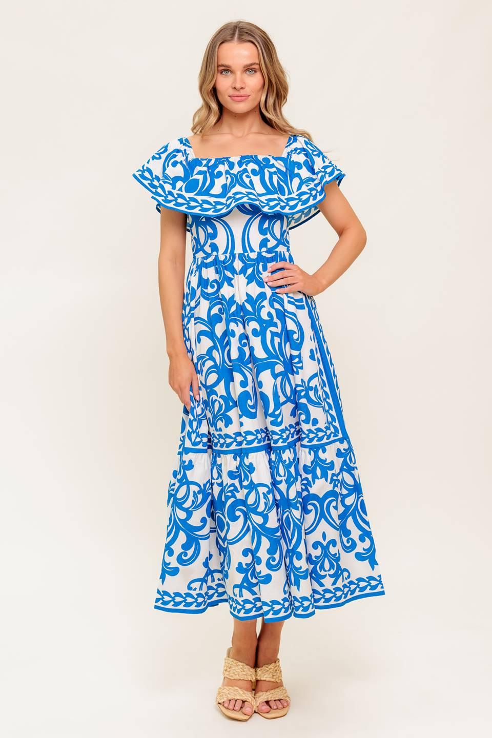 Bloom Serenade Blue Woven Midi Dress - Image 8