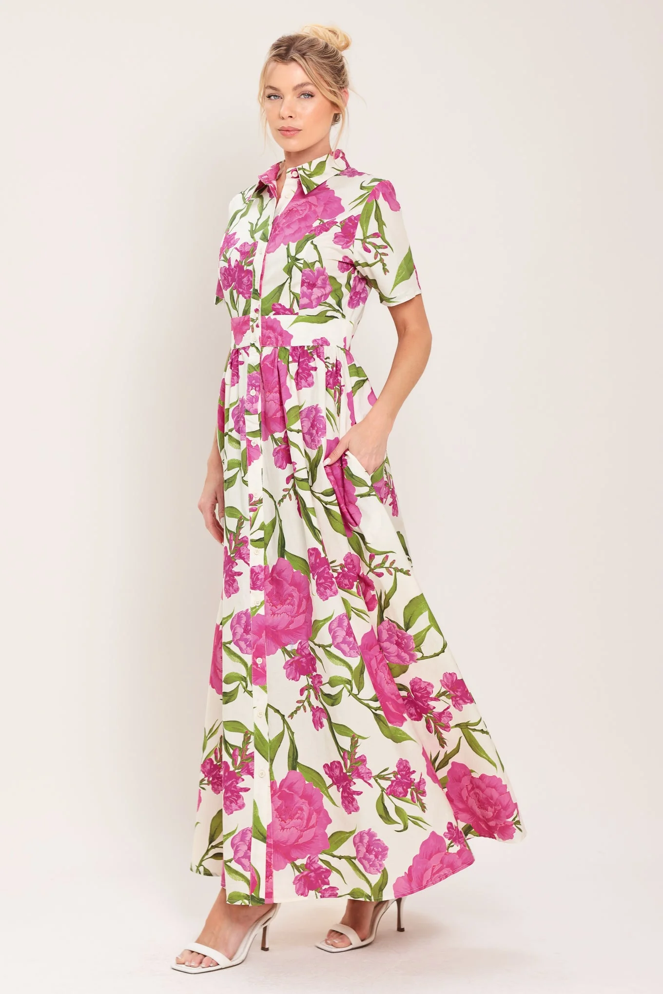 Blooming Rose Woven Maxi Shirt Dress - Image 4