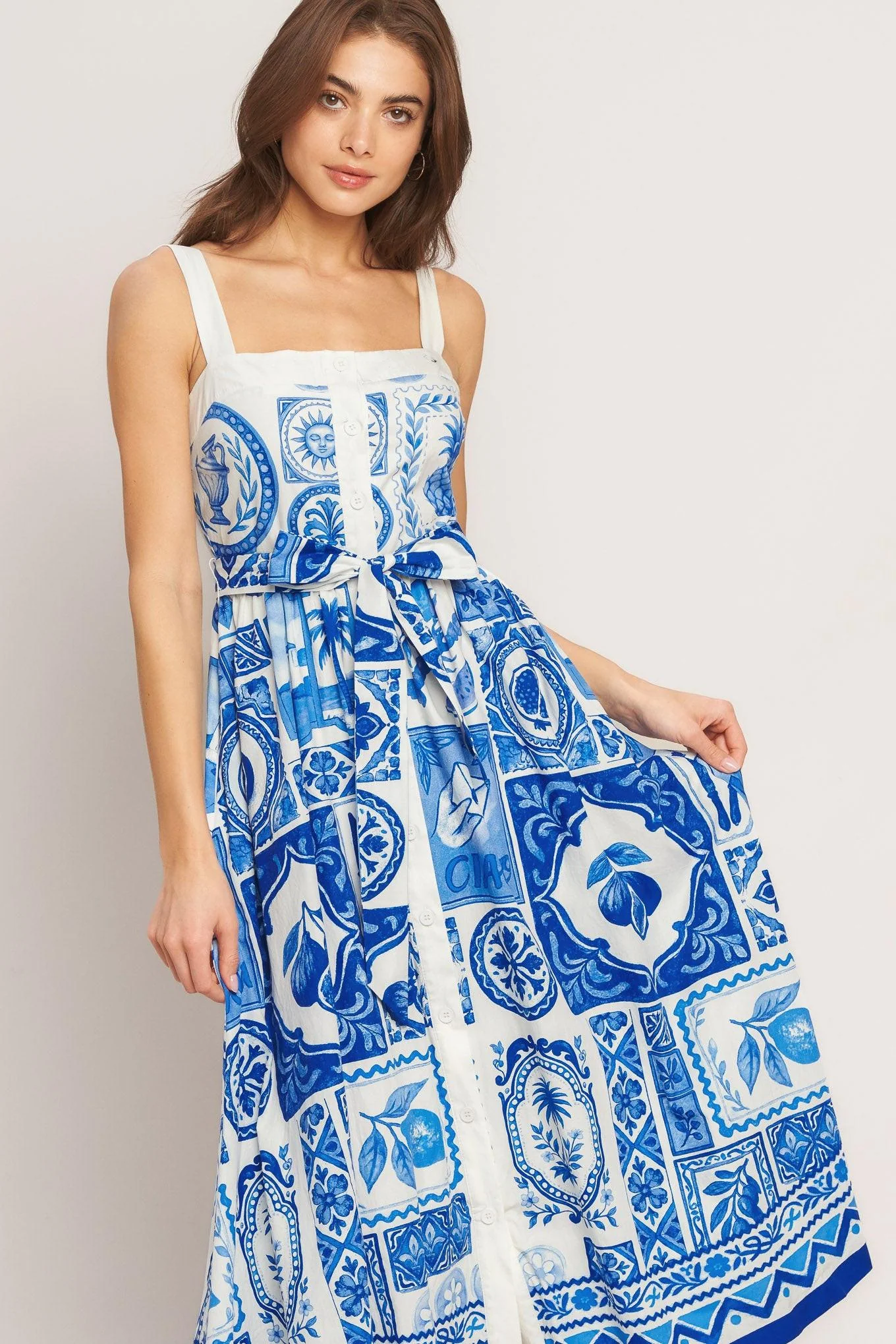 Blue Majolica Charm Woven Midi Dress