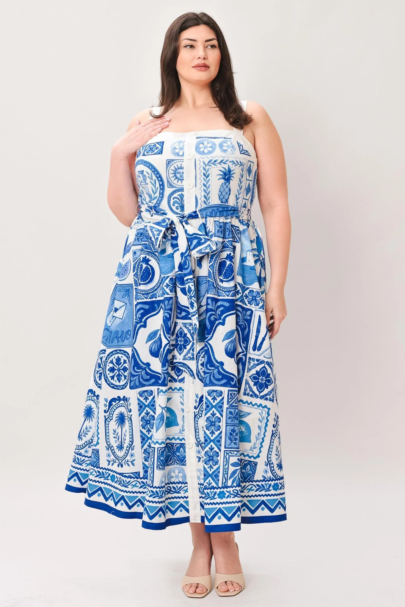 Blue Majolica Charm Woven Midi Dress - Image 12