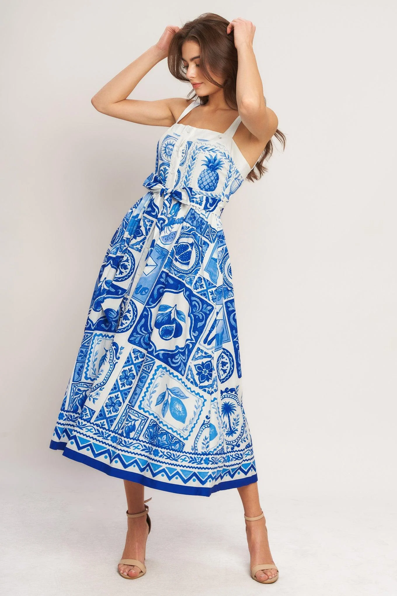 Blue Majolica Charm Woven Midi Dress - Image 4