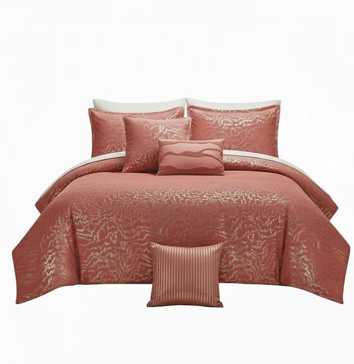 Botanical 5-Piece Comforter Set - Pintuck Bedding with Abstract Wave Design - Image 10