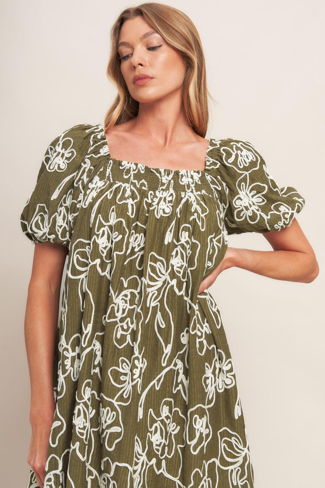 Botanical Outline Woven Mini Dress - Image 4