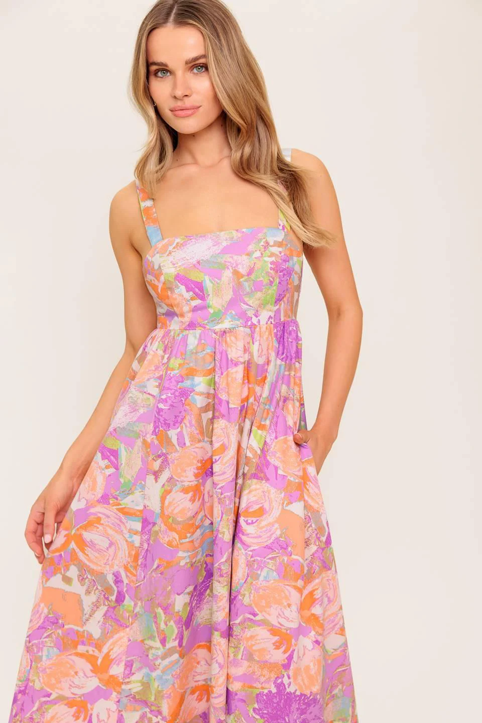 Breeze Song Pink Woven Midi Dress - Image 4