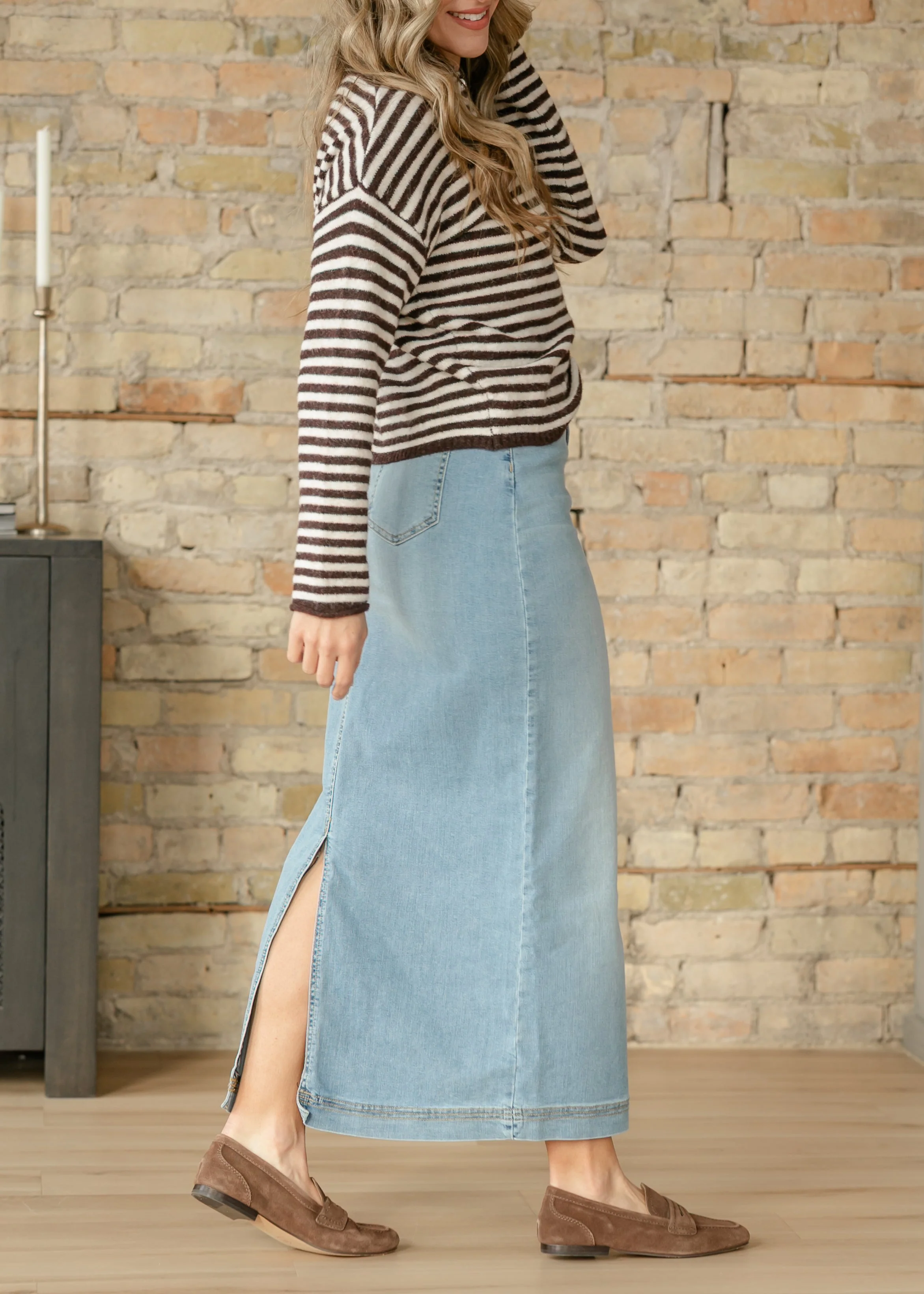 Bria Light Wash Denim Maxi Skirt - Image 2