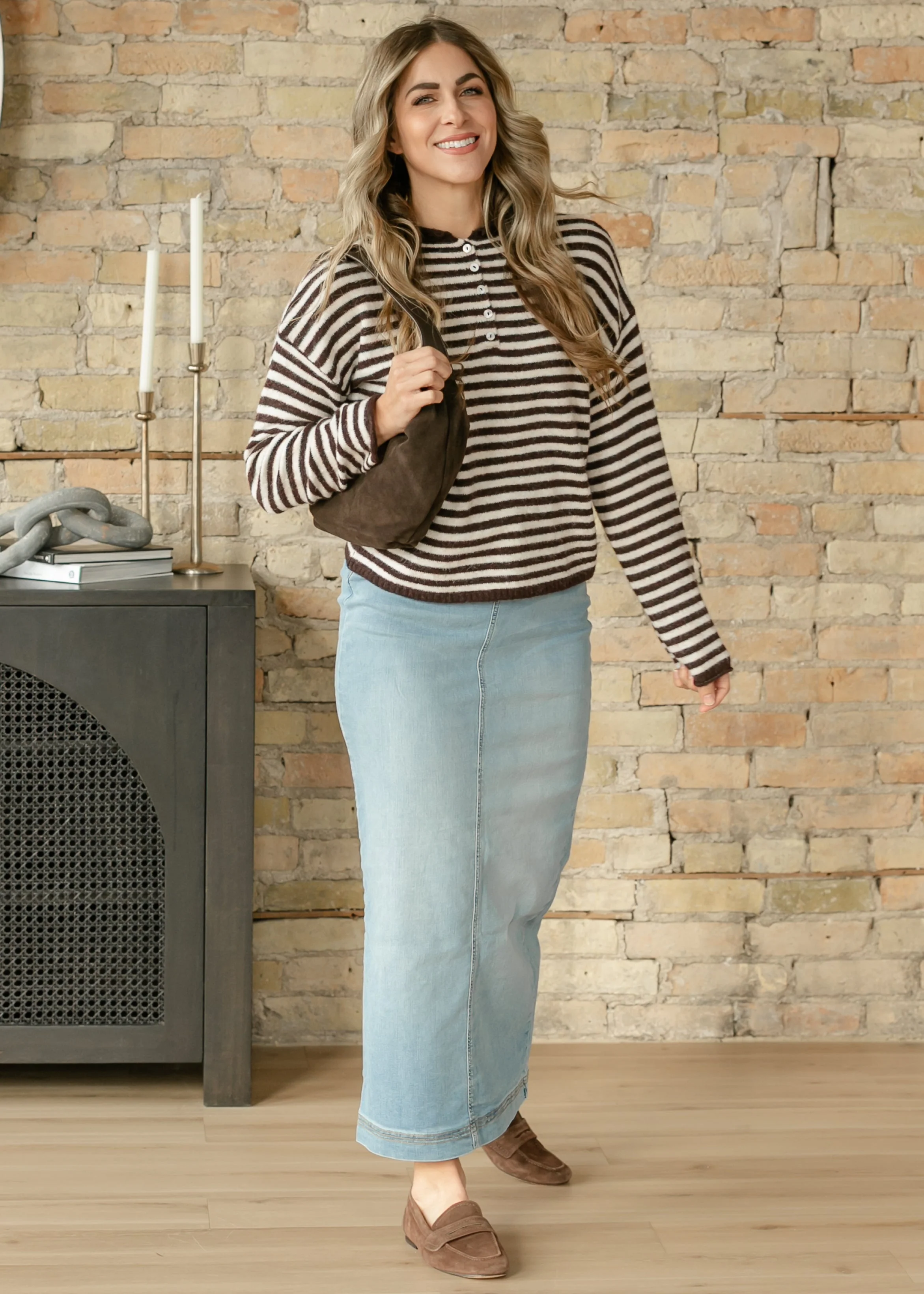 Bria Light Wash Denim Maxi Skirt - Image 4