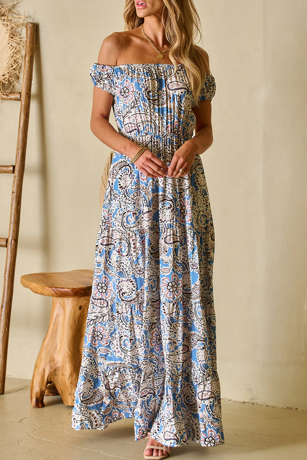 Threaded Pear Bria Off Shoulder Maxi Dress