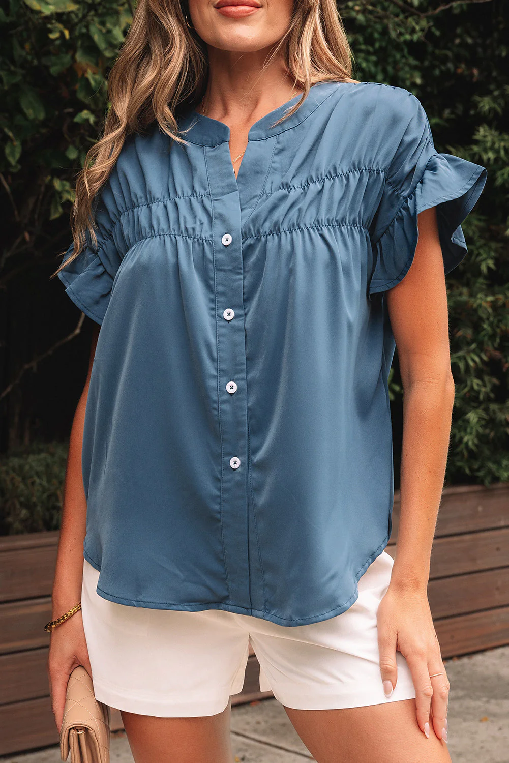 Threaded Pear Briana Ruched Short Sleeve Shirt - Image 6